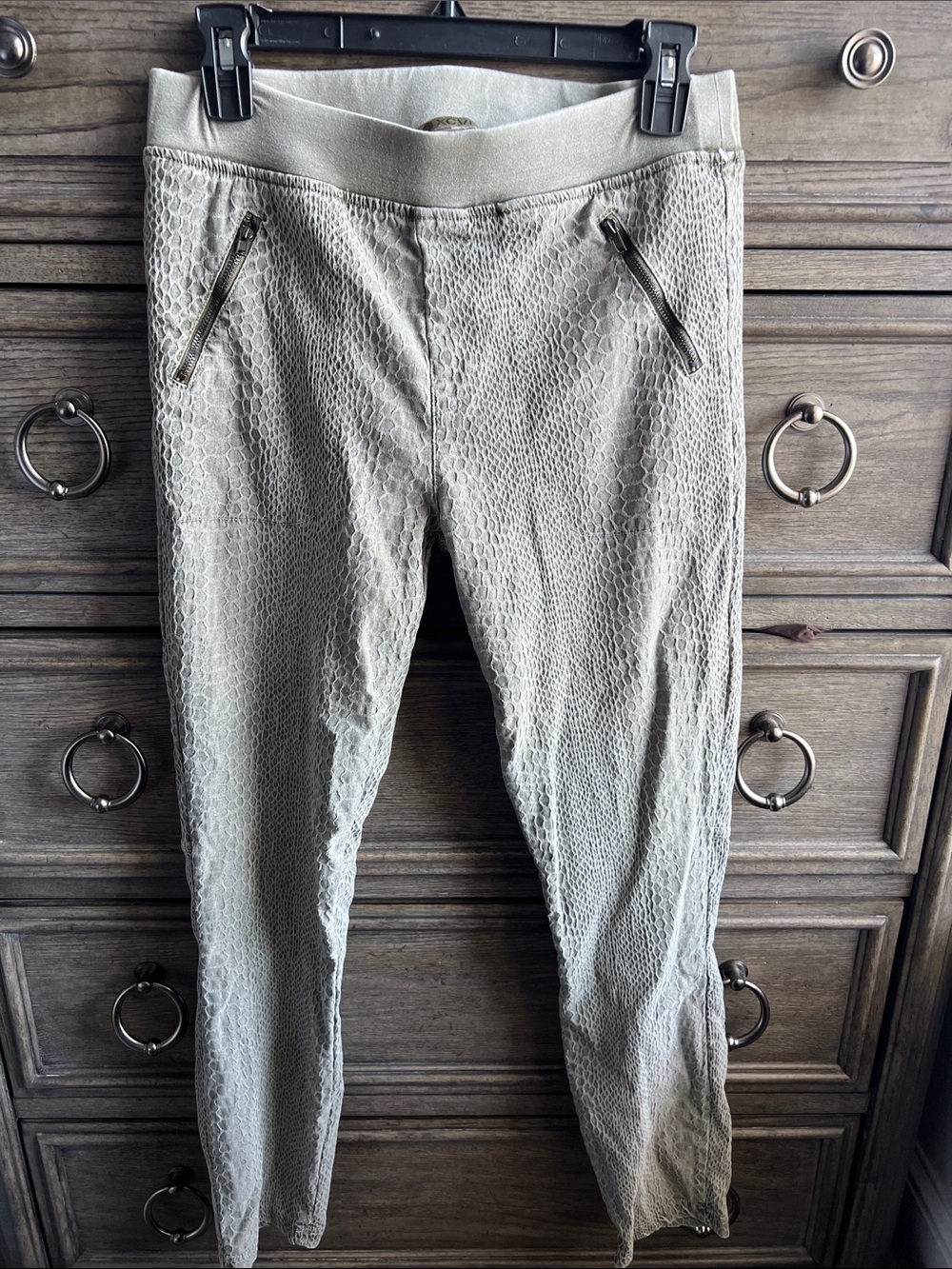 XCVI Olive Textured Snakeskin Print Leggings Moto Pants Size S